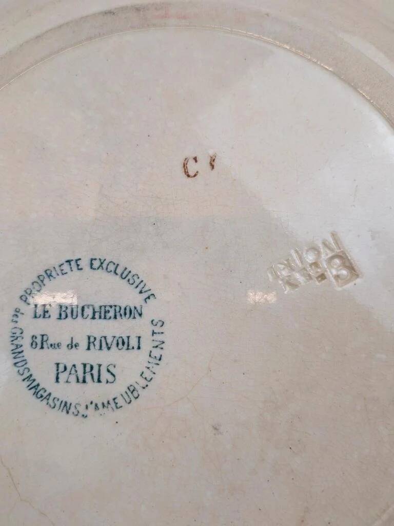 Antique plate Terre de Fer Le Bûcheron Paris – Blue bird decoration