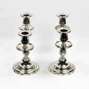 Pair of candlesticks | antique two-armed candelabra in silver-plated metal