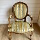 Vintage Louis XVI style medallion armchair – Carved wood and fabric