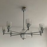 Vintage Italian chandelier from the 60s in chromed metal and glass