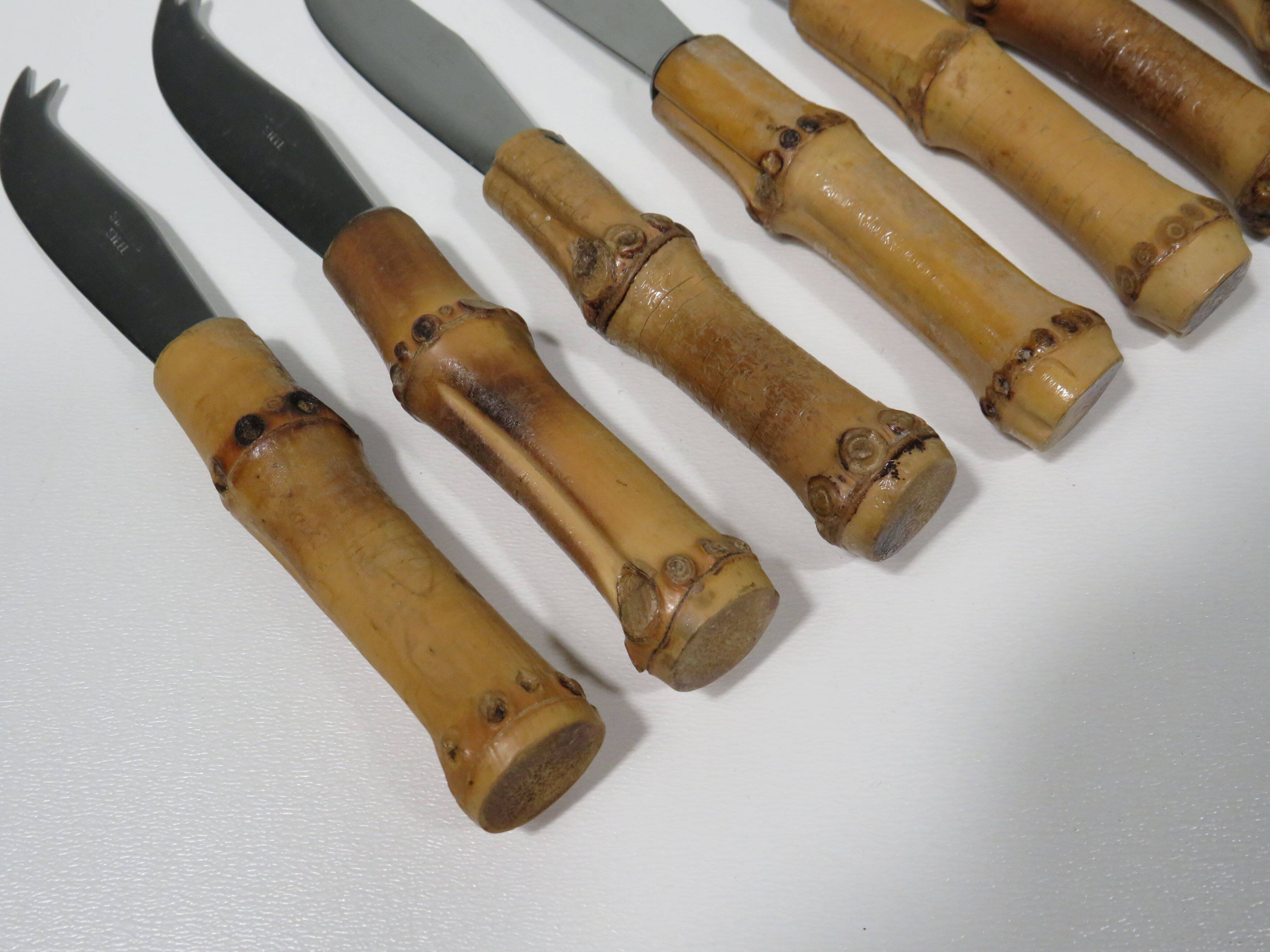 Vintage cheese cutlery, bamboo
