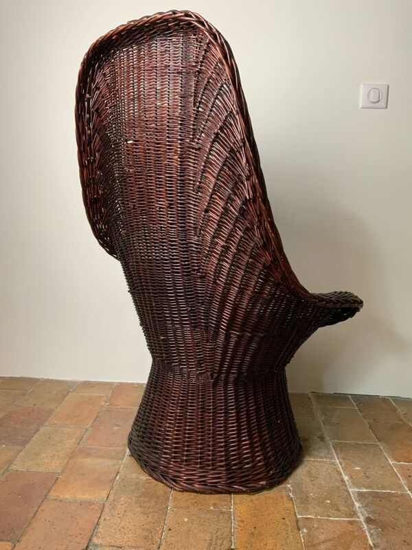 Fauteuil en osier en osier tressé, milieu XXème