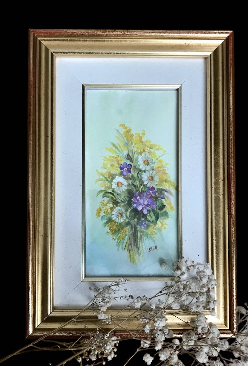 Watercolor under glass "Bouquet of Flowers", Italy