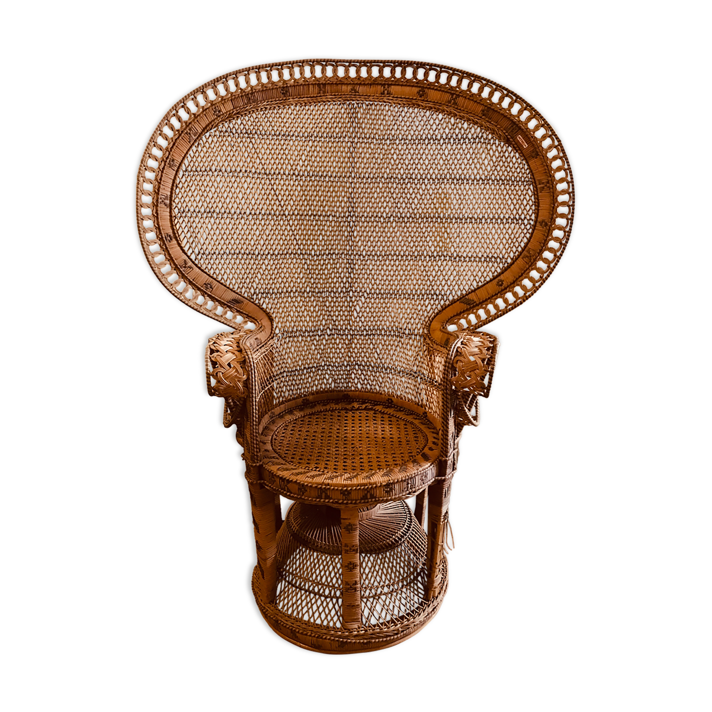 Fauteuil Paon Mid-Century Oriental en Paille, 1970s