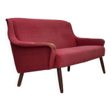 Canapé 2 places danois des années 1970, tissu d'ameublement, bois de teck.