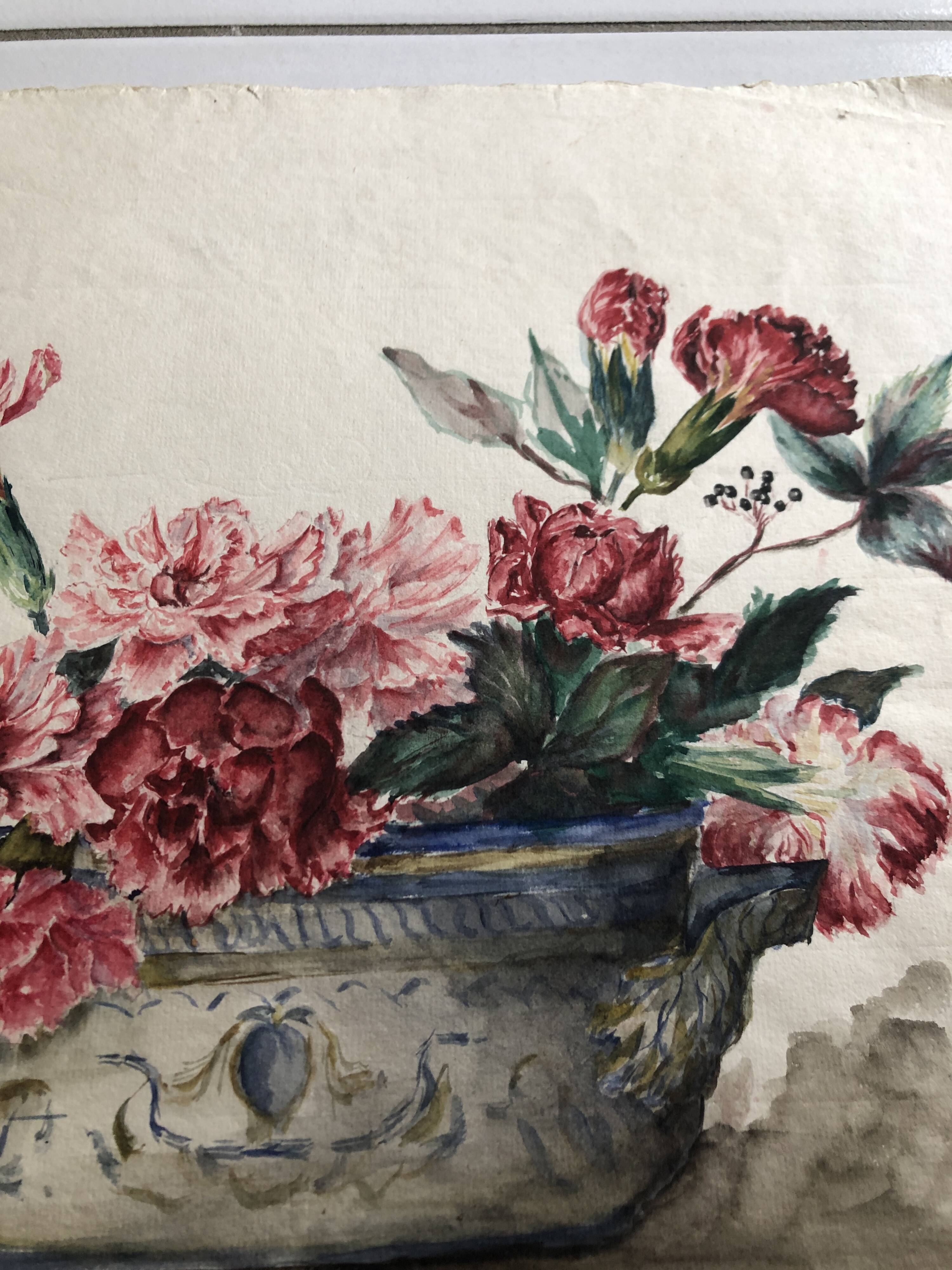 Gouache on paper - bouquet of carnations
