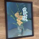 Peinture à l'huile nature morte de fleurs, signée : GRAF 1947