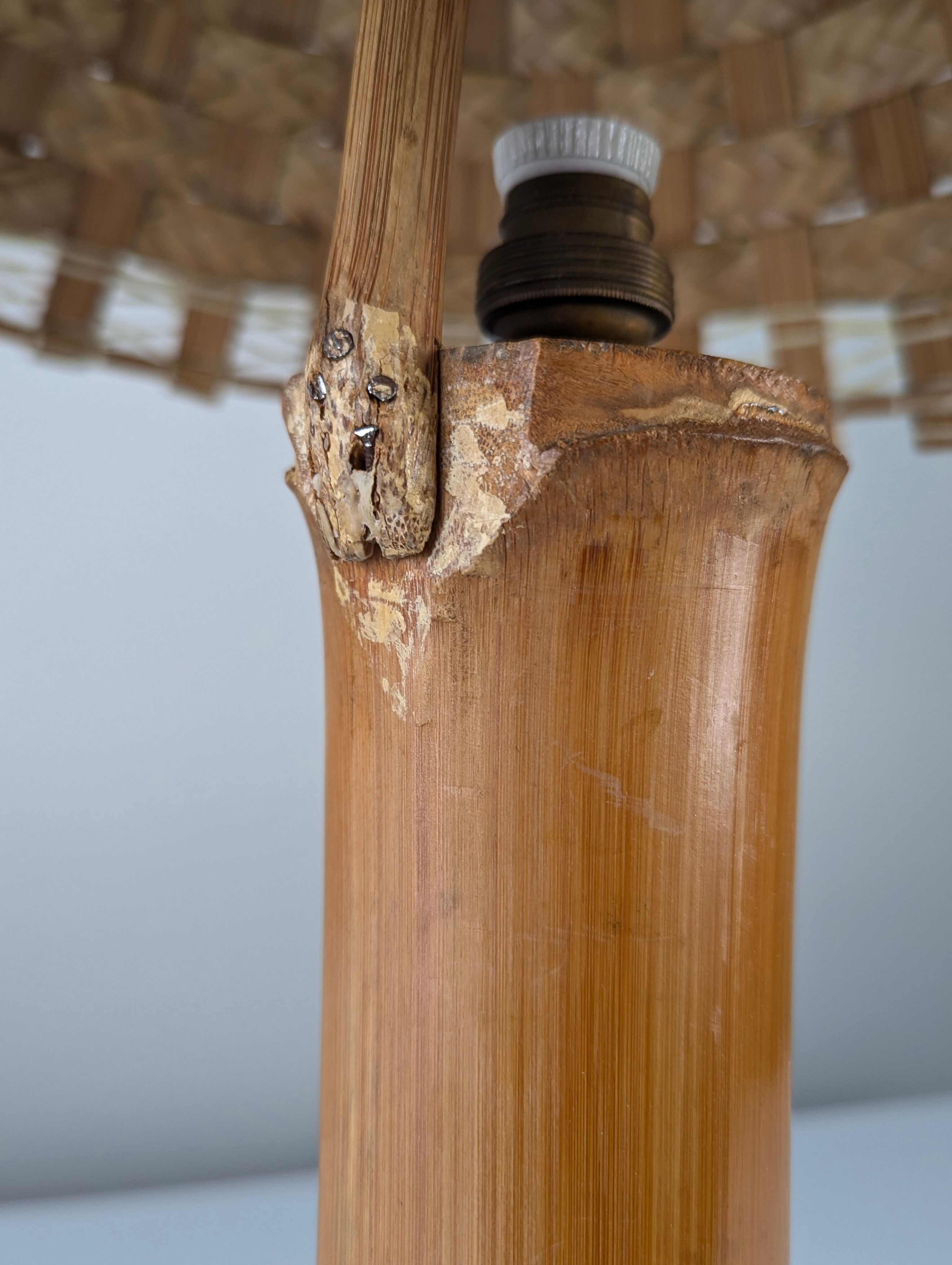 Bamboo and rattan table lamp with woven shade, 1950s