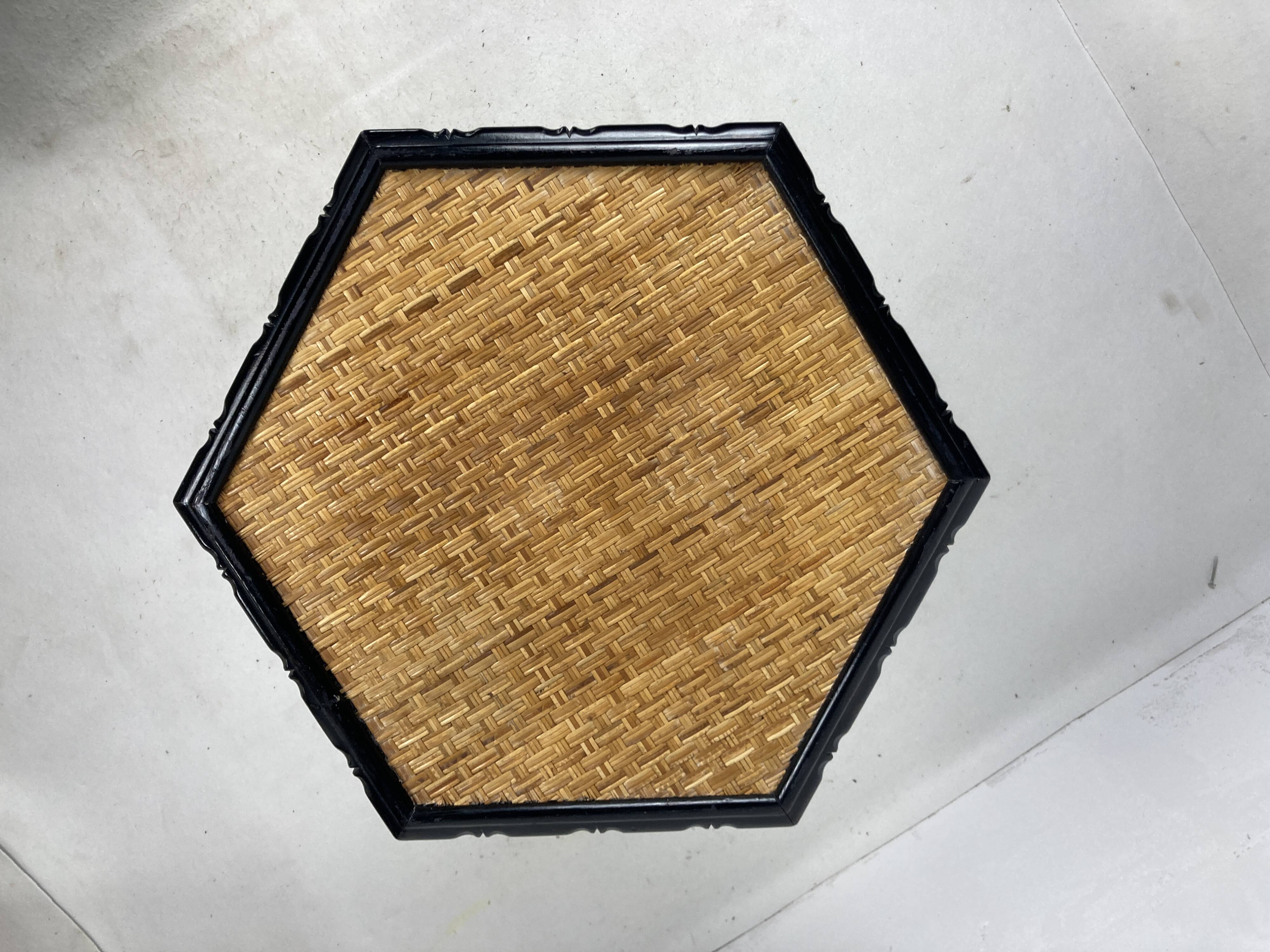 Coastal palm regency rattan bamboo side table or dining table base, France, 1970s