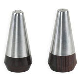Ensemble de salière et poivrière en teck danois et acier des années 1970.