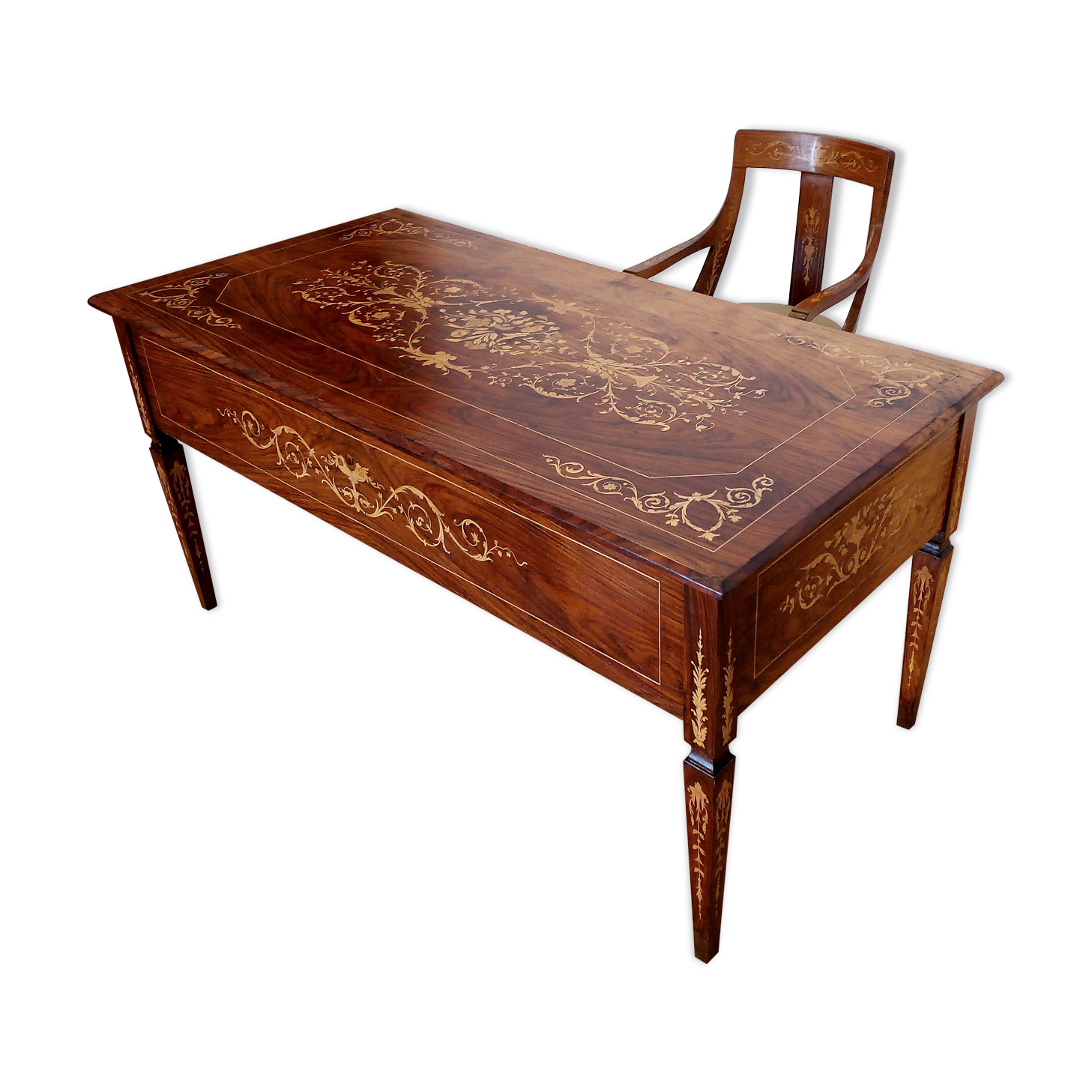 Louis XVI style italian bank desk and bench, 1920s