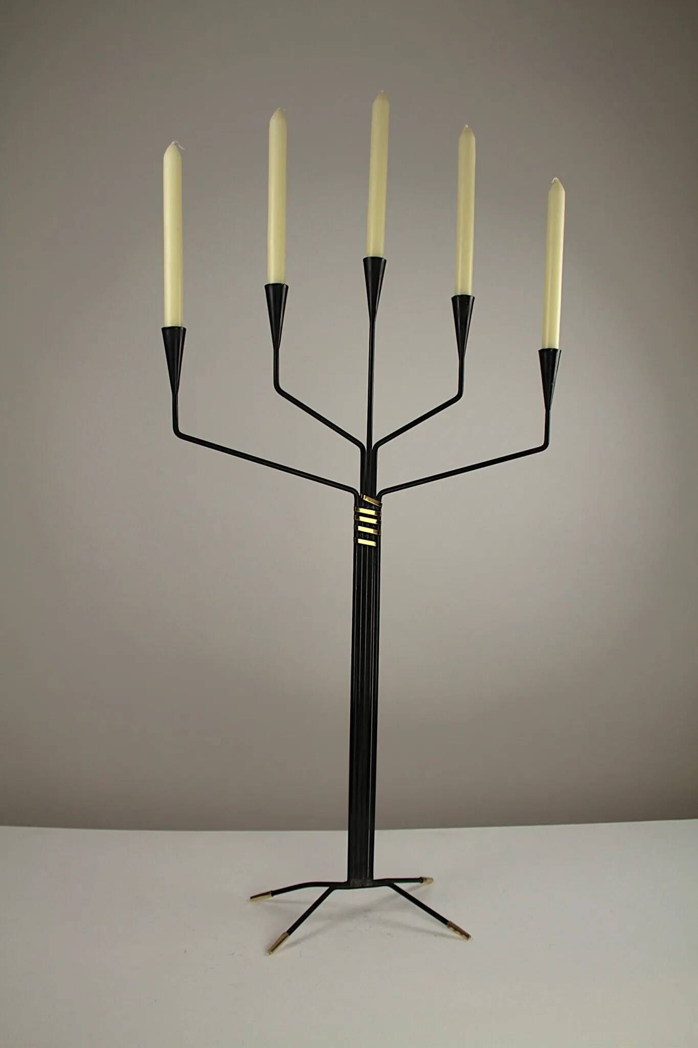 Floor Standing Candelabra with Black & Brass Details – by Gunnar Ander for Ystad-Metall – Sweden, 1960s
