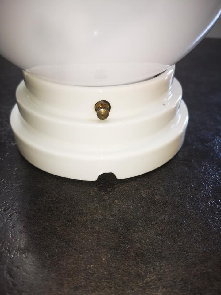 Ceiling lamp old opaline globe white base procelaine Art Deco Ø 15 cm