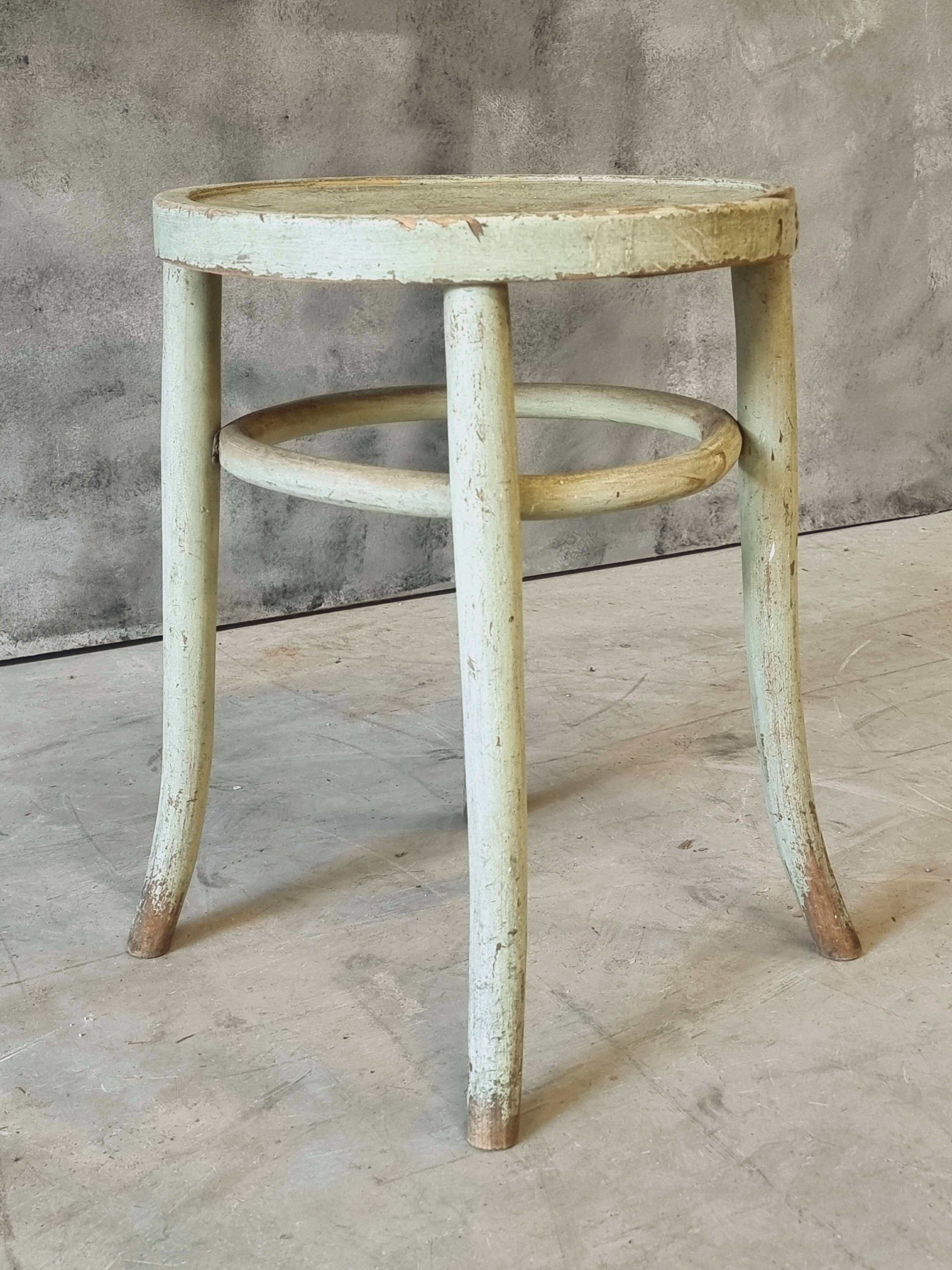 Antique stool side table Thonet style mint green