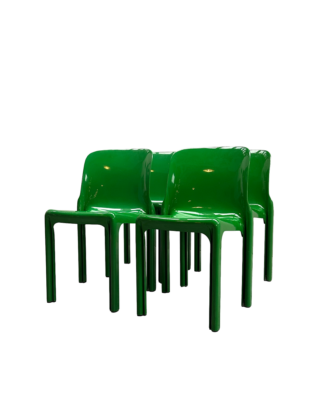 Set of 4 green stackable chairs 'Selene', Vico Magistretti, Artemide, 1960s