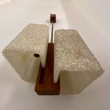Scandinavian pendant lamp in teak and perspex white pearl