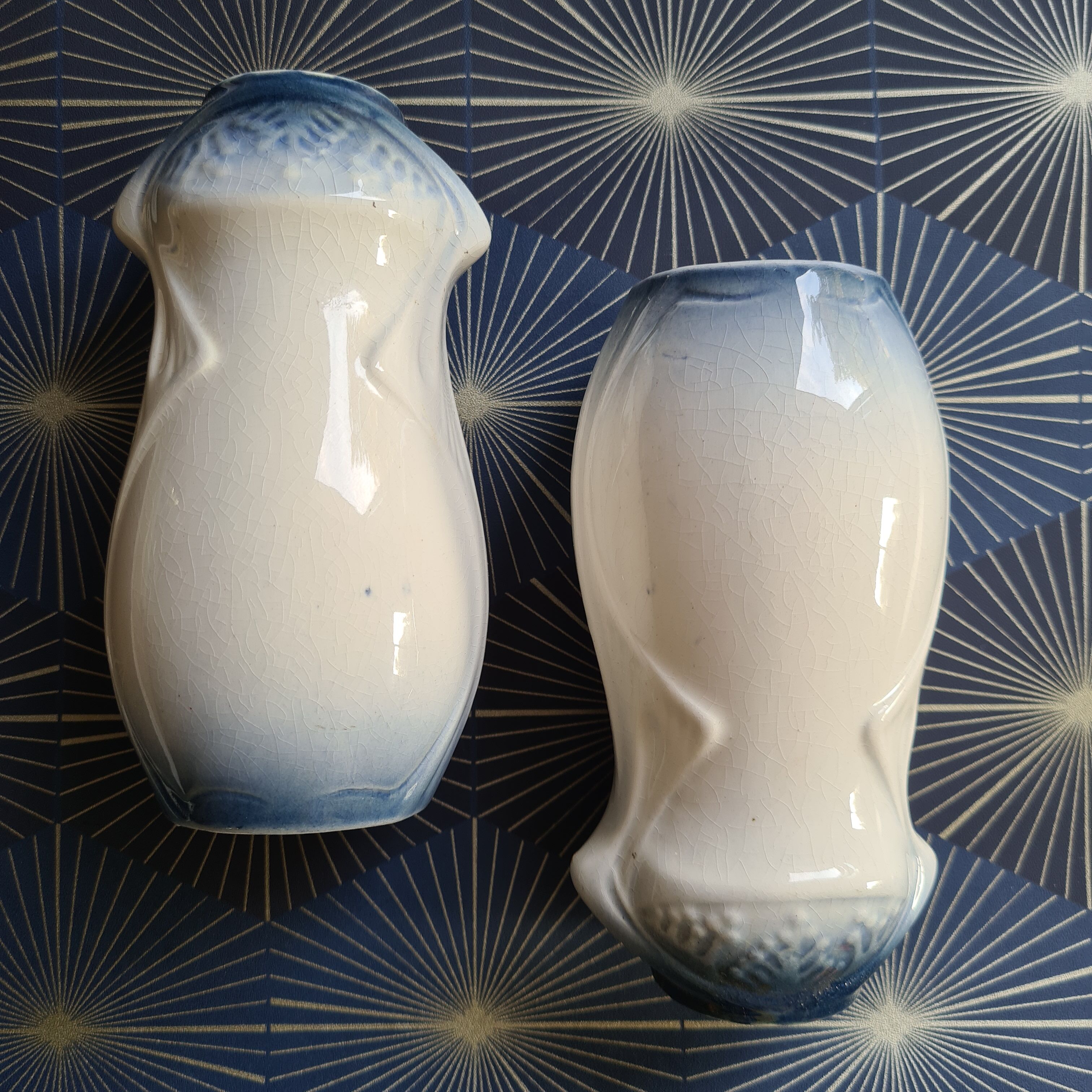 Pair of small Art Nouveau vases from Northern faience with blue decoration