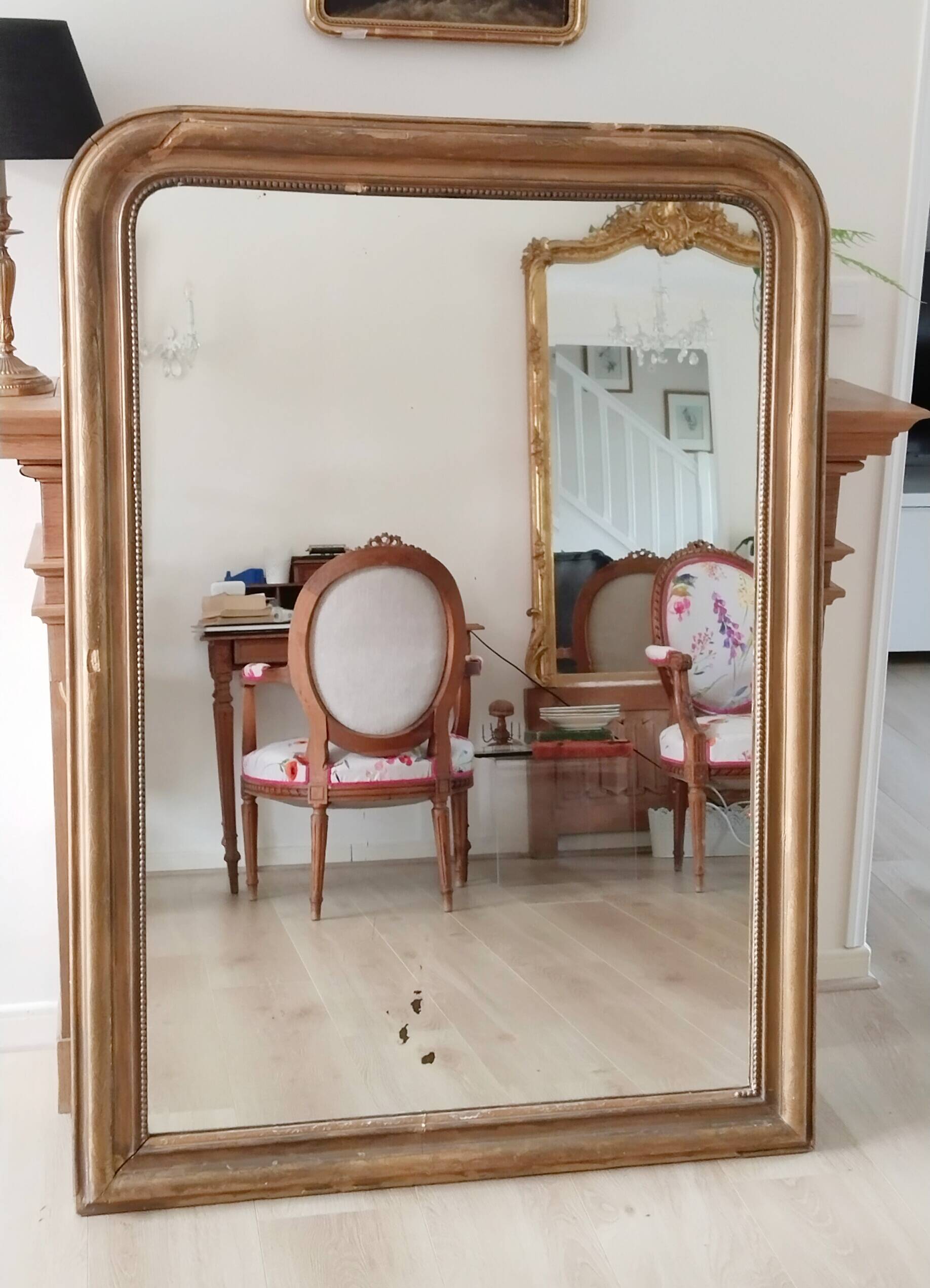 Miroir ancien Louis Philippe, doré  , 140 cm x 100 cm