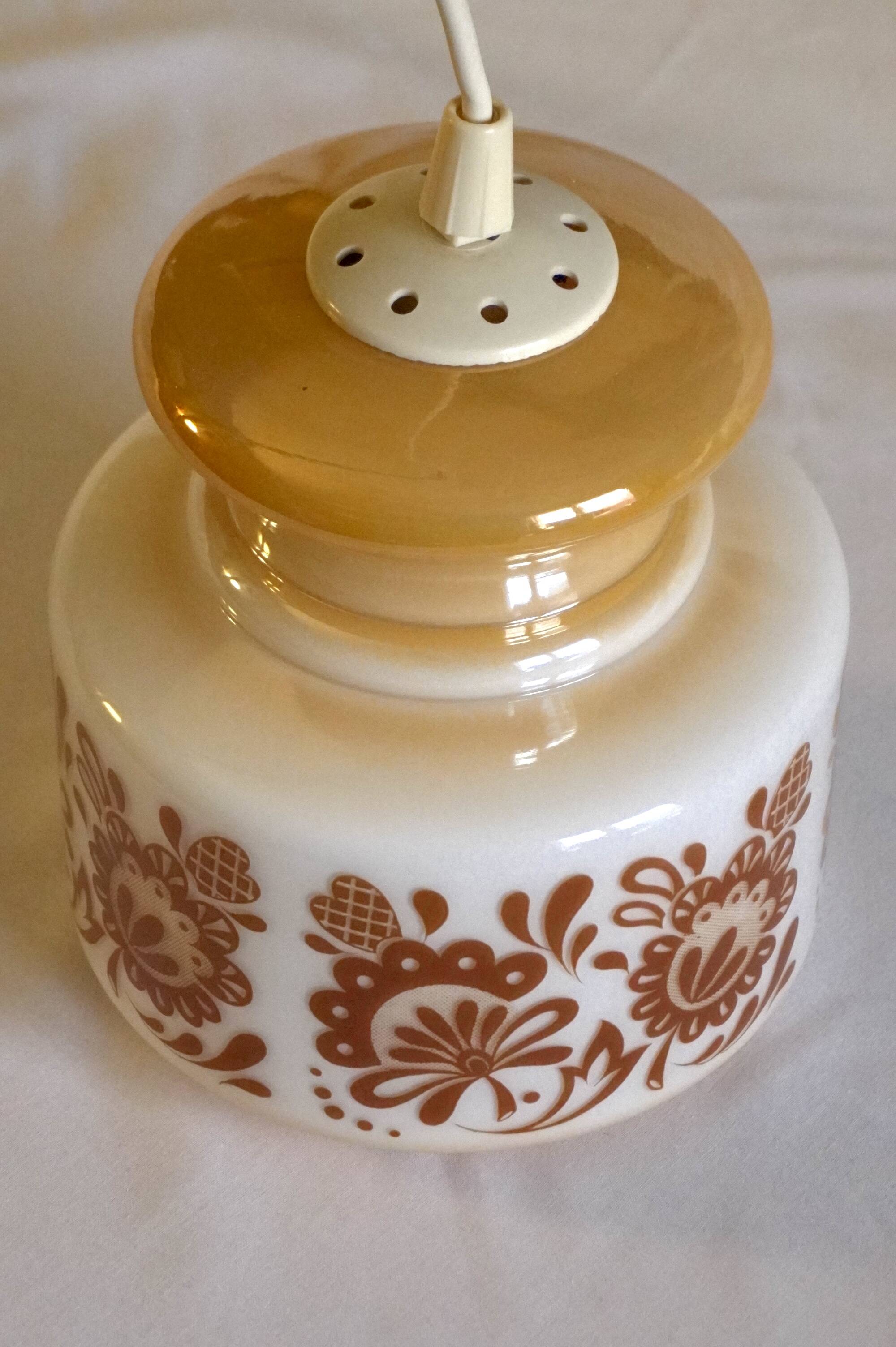 Suspension in opaline with floral decorations, 1970s.