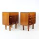 Set Of Mid Century Bedside Tables In Walnut And Black Glass, Czechoslovakia