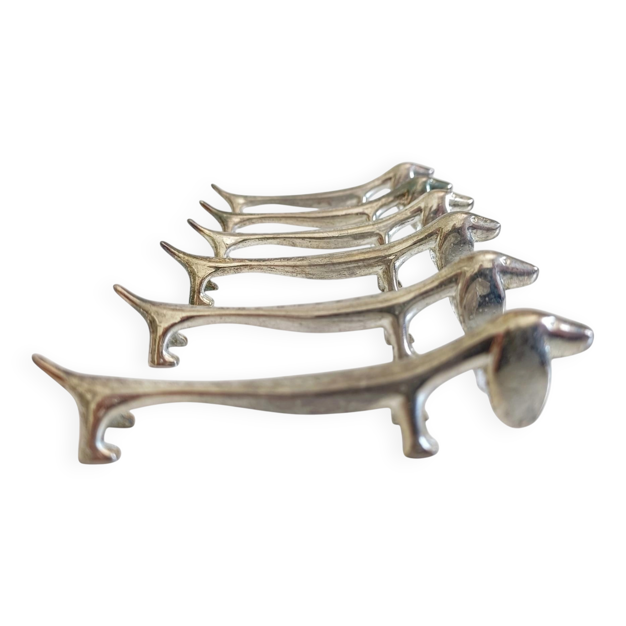 Vintage Knife Rests, Set of Six Silver Plated Dachshund Dogs, Italy, 20th-C