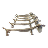 Repose-couteaux vintage, ensemble de six chiens teckels en argent, Italie, 20e siècle