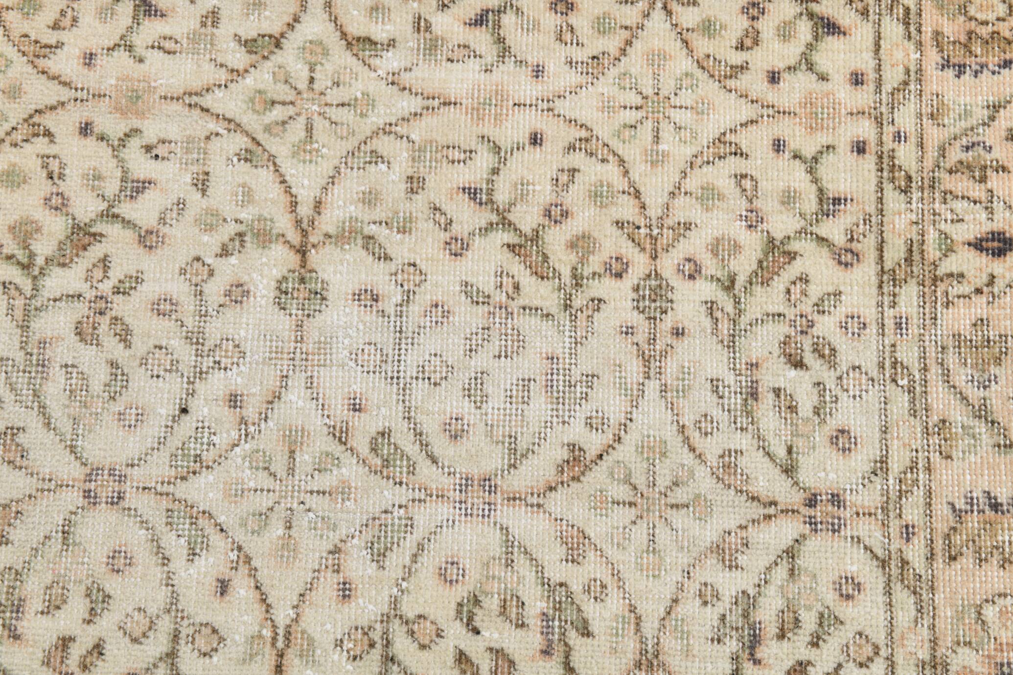 3x7 Brown Cream Floral Handmade Vintage Rug, 105x211Cm