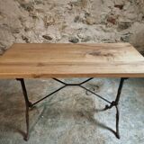 Vintage French bistro table - 1960s/70s cast iron base with solid oak top - retro coffee or wine table