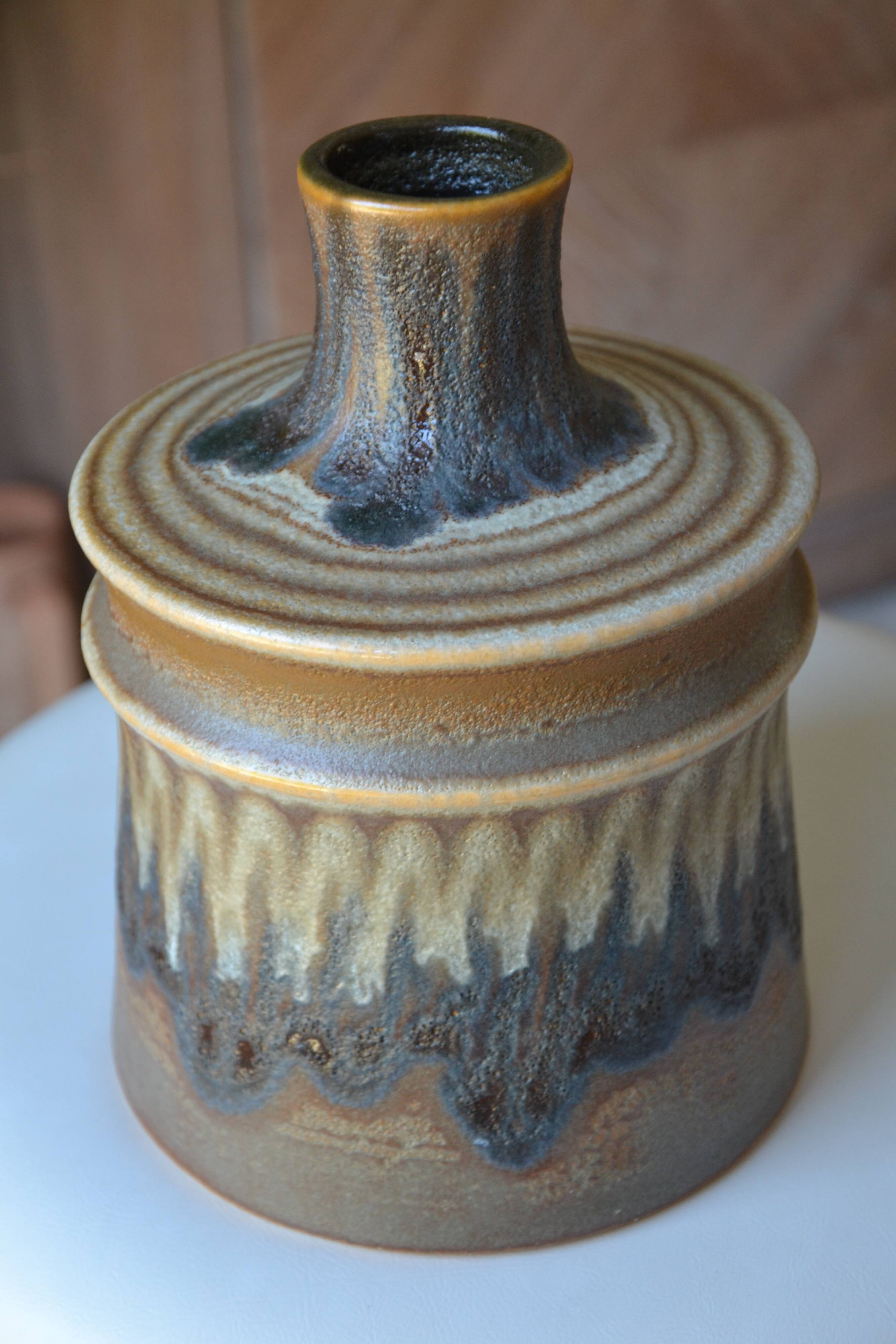 Original vintage flamed stoneware vase