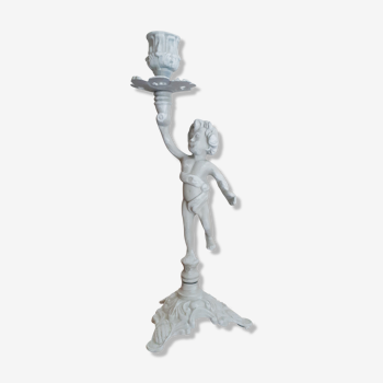 Chandelier, beige patinated candle holder, cherub angel