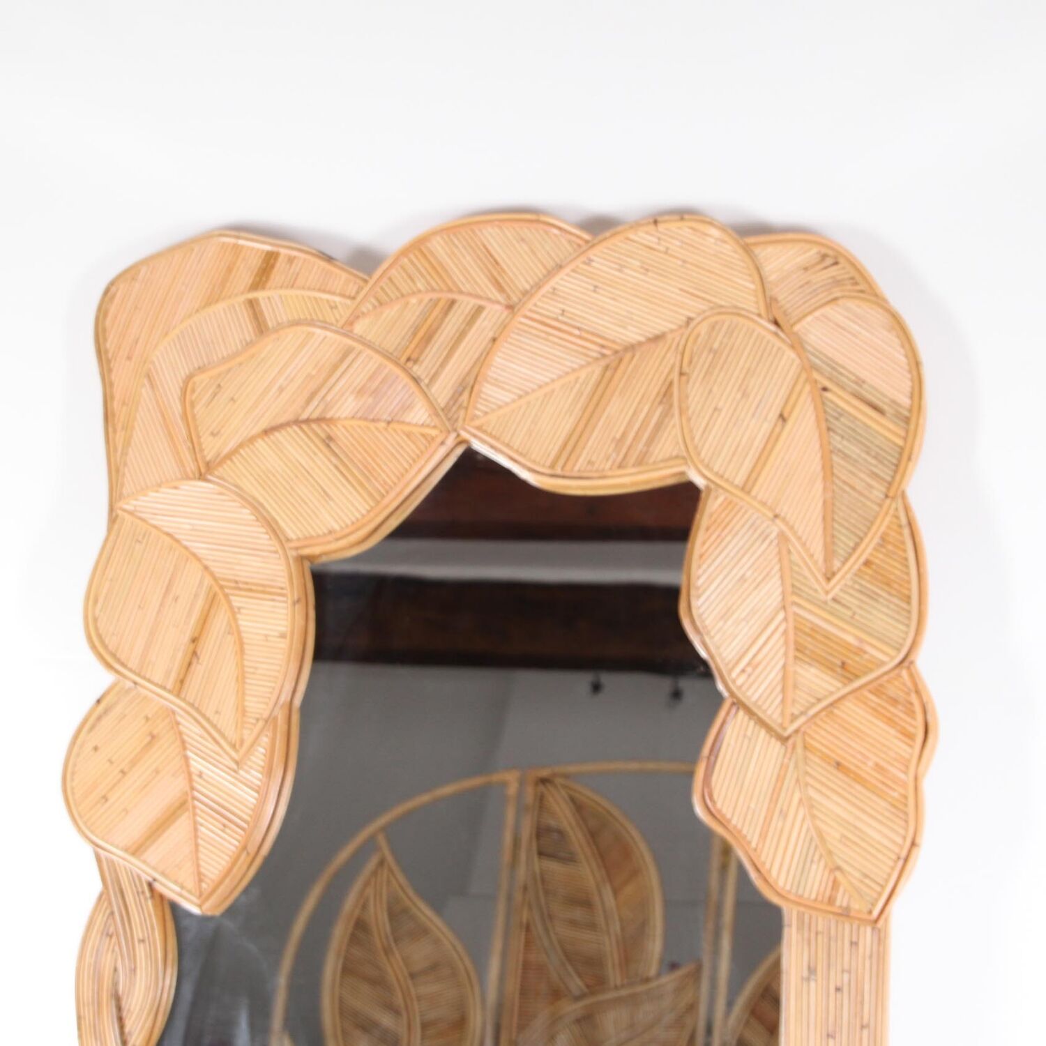 Large rattan leaf pattern mirror