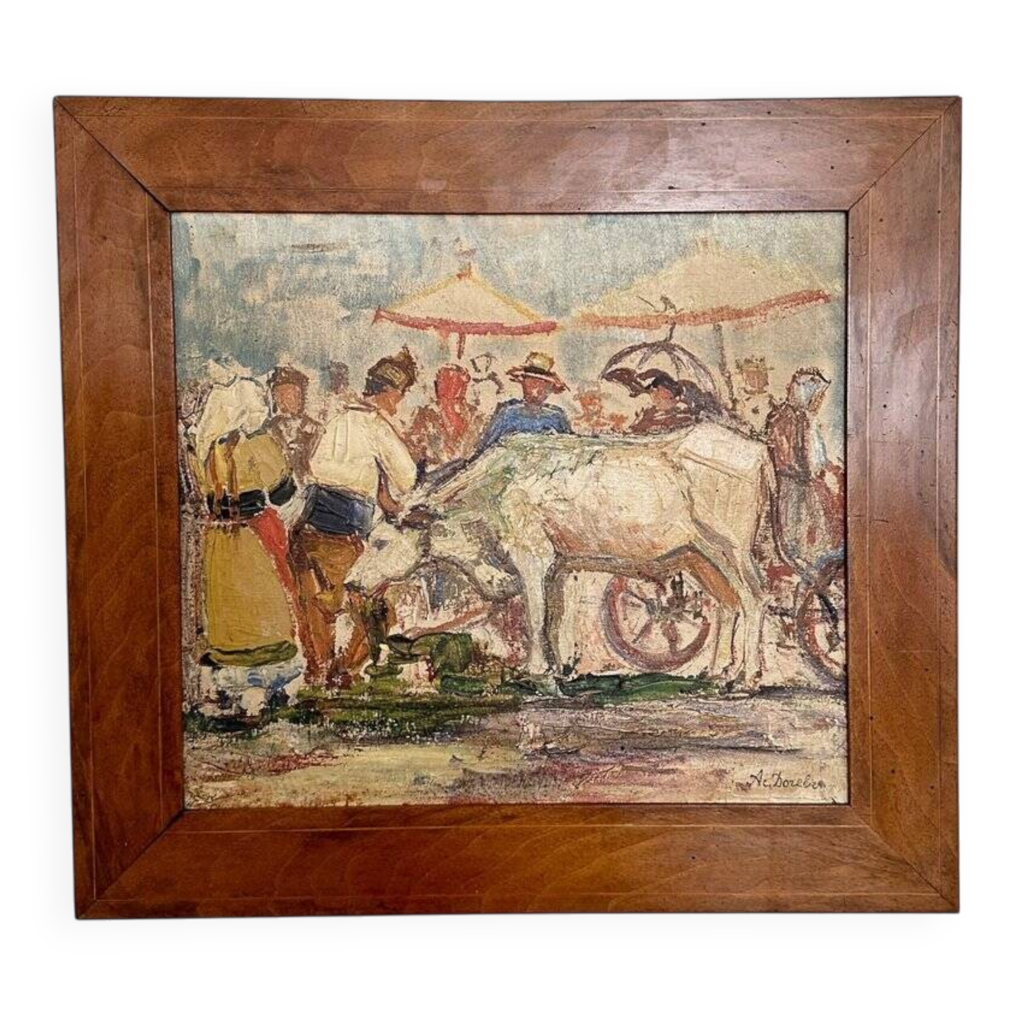 French Artist, Expressionist Scene, Oil Painting, 1941, Framed