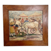 Peinture à l'huile encadrée, scène expressionniste, France 1941