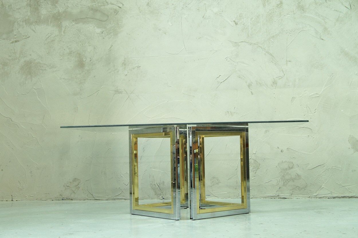 Italian modern brass and chrome coffee table, 1970