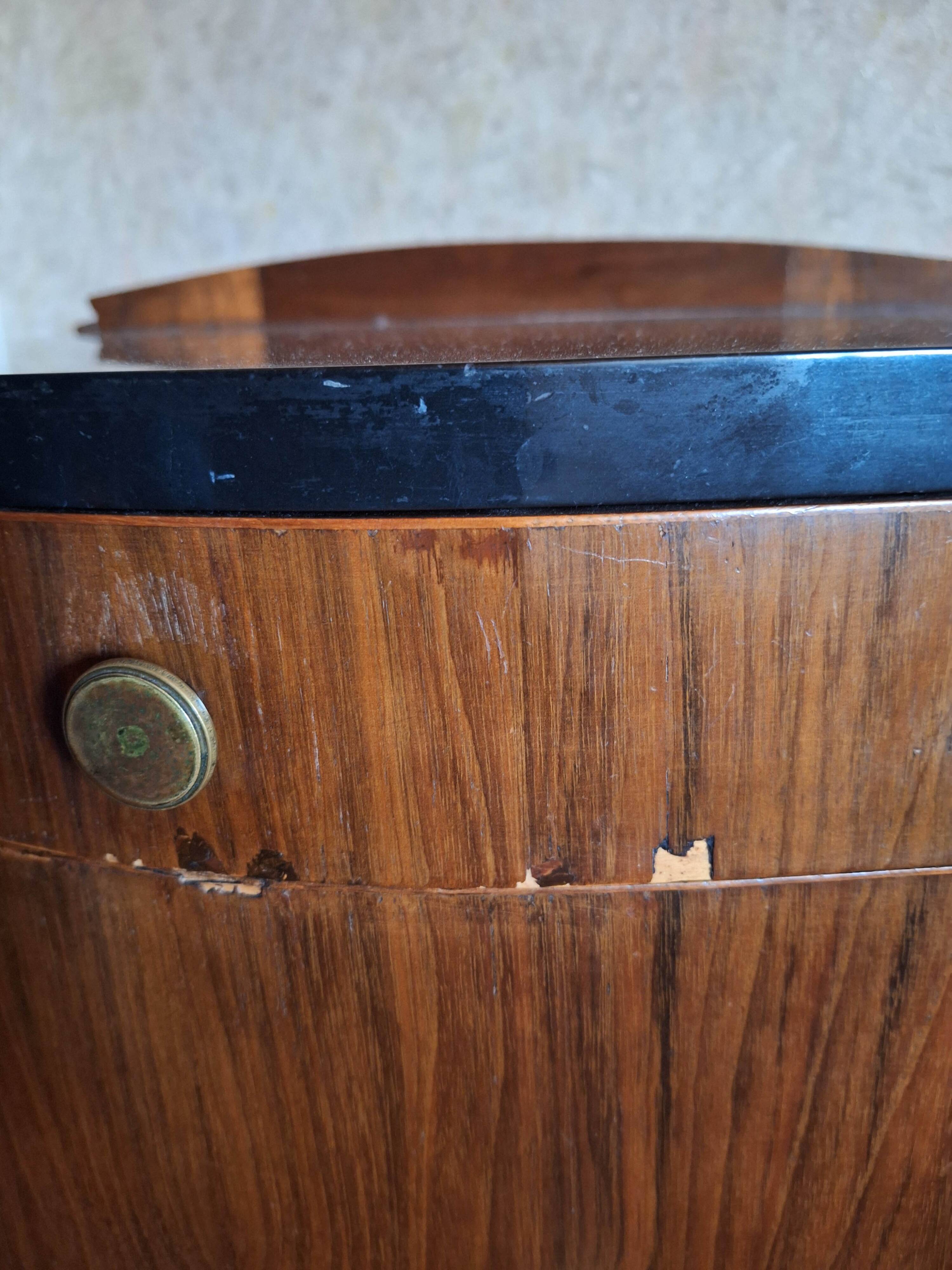 Black marble and burl walnut bedside table