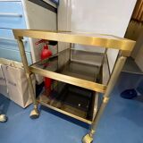 70's brass and glass roller service - 3 levels - expandable middle shelf