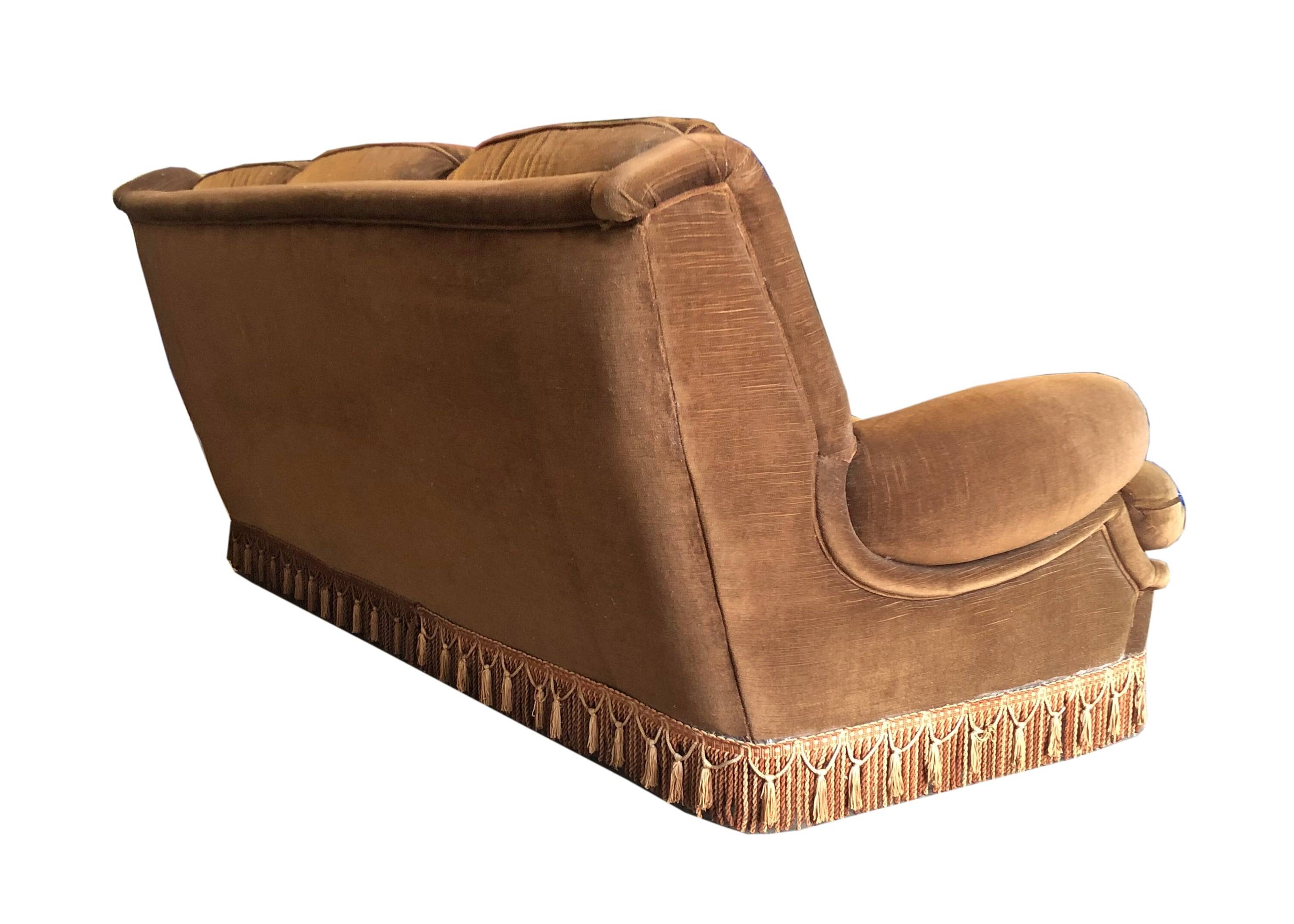 Vintage 3-seater brown velvet sofa - 60s/70s