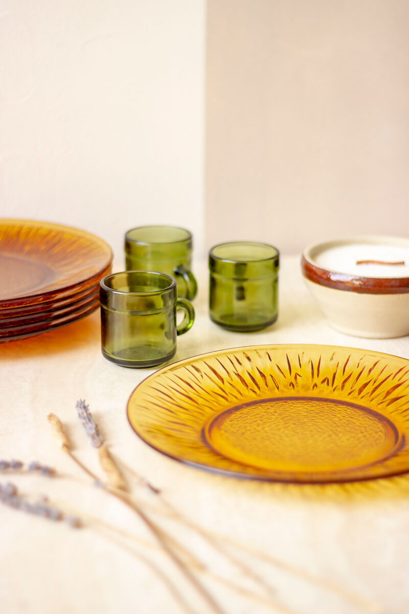 3 tasses à café vintage en verre vert