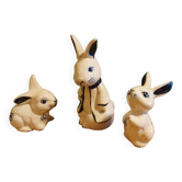 3 lapins en céramique craqelée  , poterier Dedham , Usa