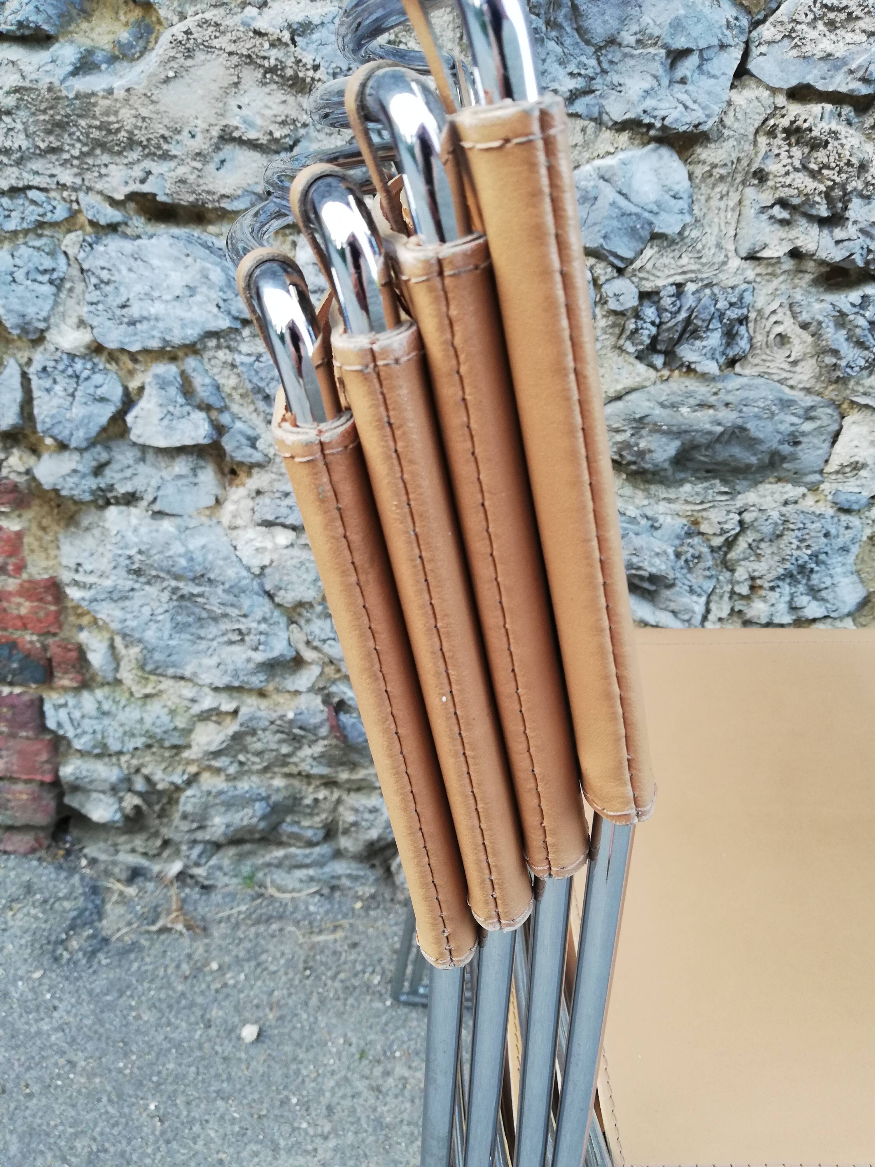 Chrome metal chair upholstered in leather 1970 Giandomenico Belotti