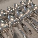 12 silver-plated dessert spoons with rocaille ribbon decoration, 18.5 cm