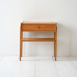 Table de chevet scandinave vintage en teck avec étagère