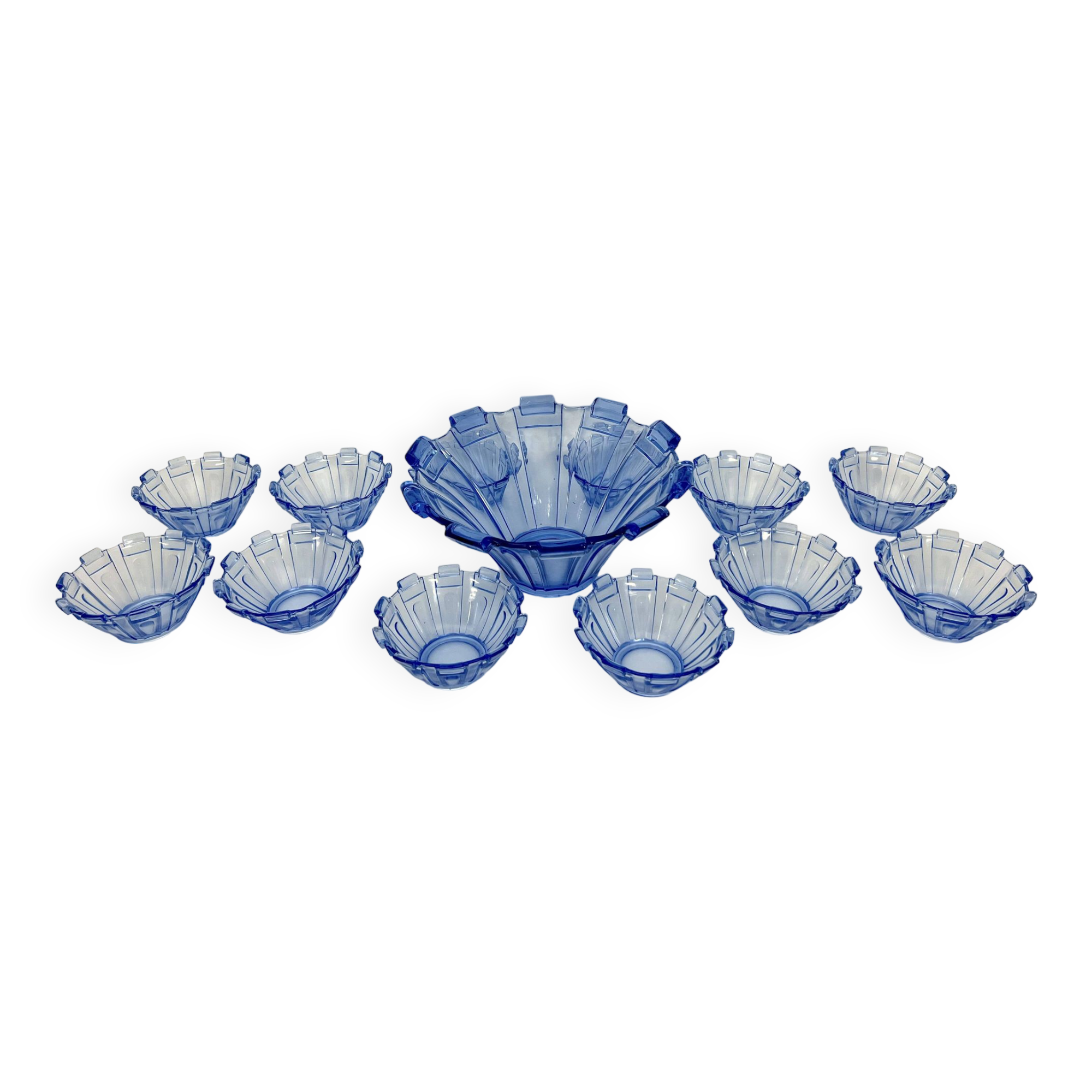Art Deco Murano glass serving bowl set of 13. Italy 1930s