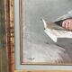 Oil painting on canvas portrait young girl who reads signed