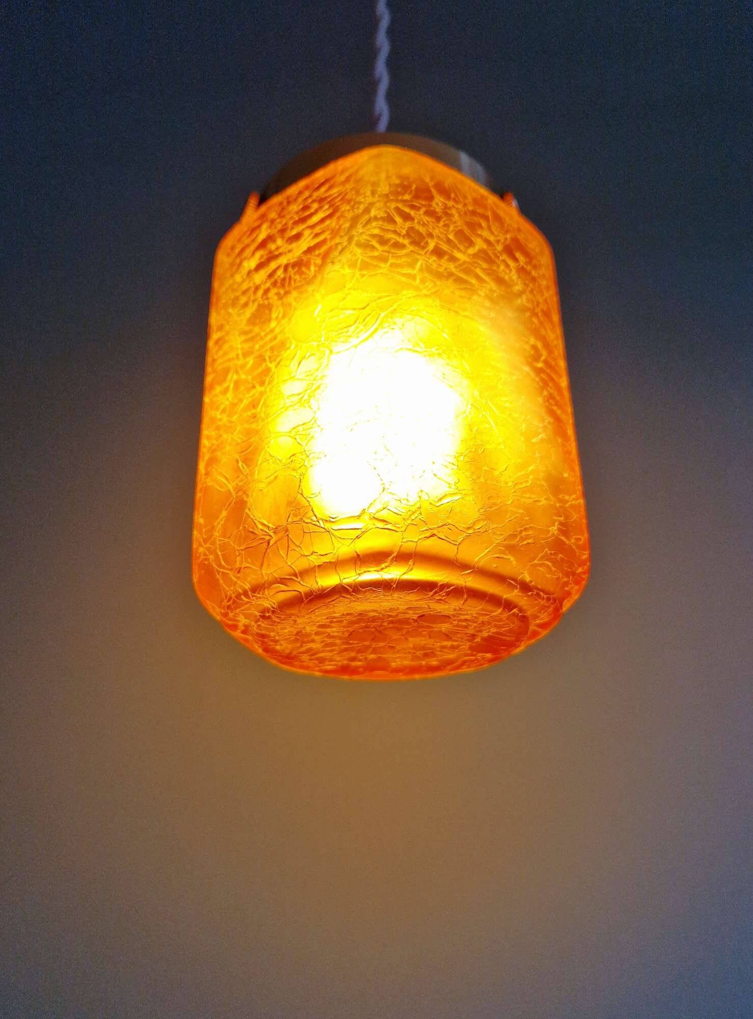 Suspension art déco en verre craquelé couleur ambre, 1920-30