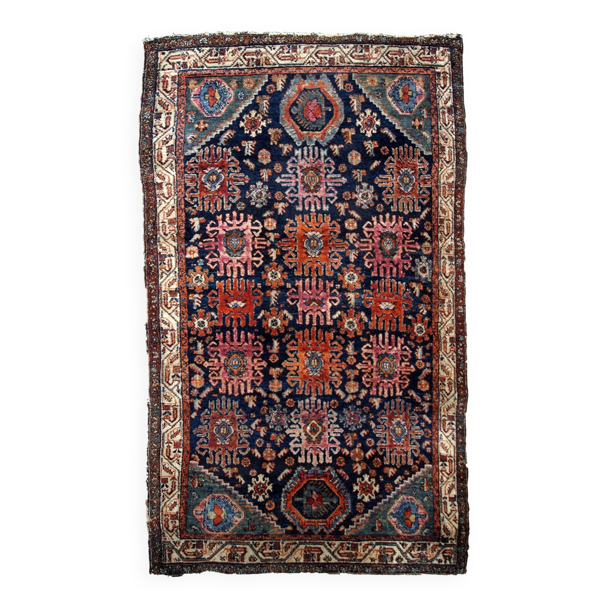 Handmade antique Persian Malayer rug 4.1' x 6.3' (125cm x 192cm) 1910s - 1B741