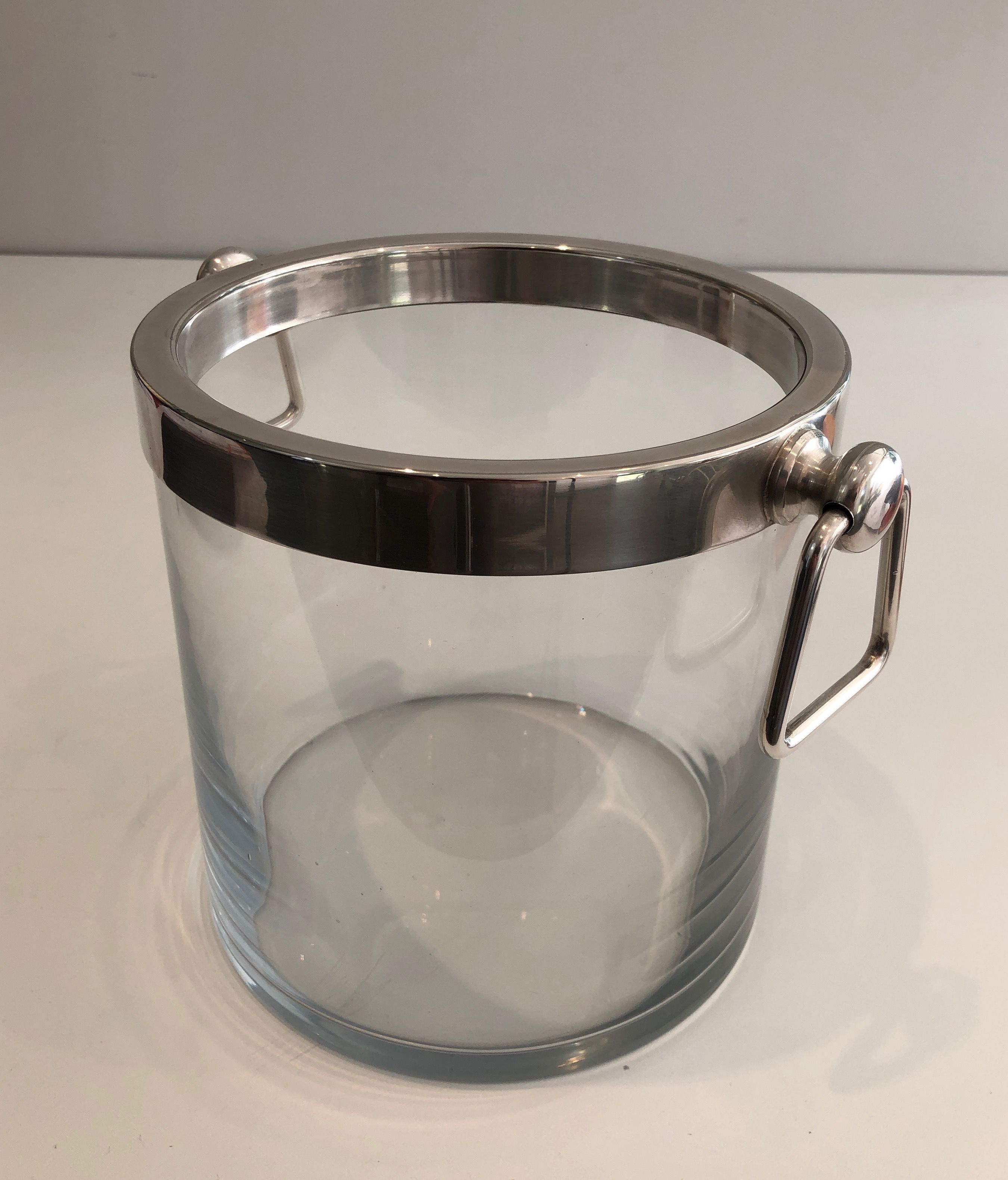 Champagne bucket design in glass and silver-plated metal