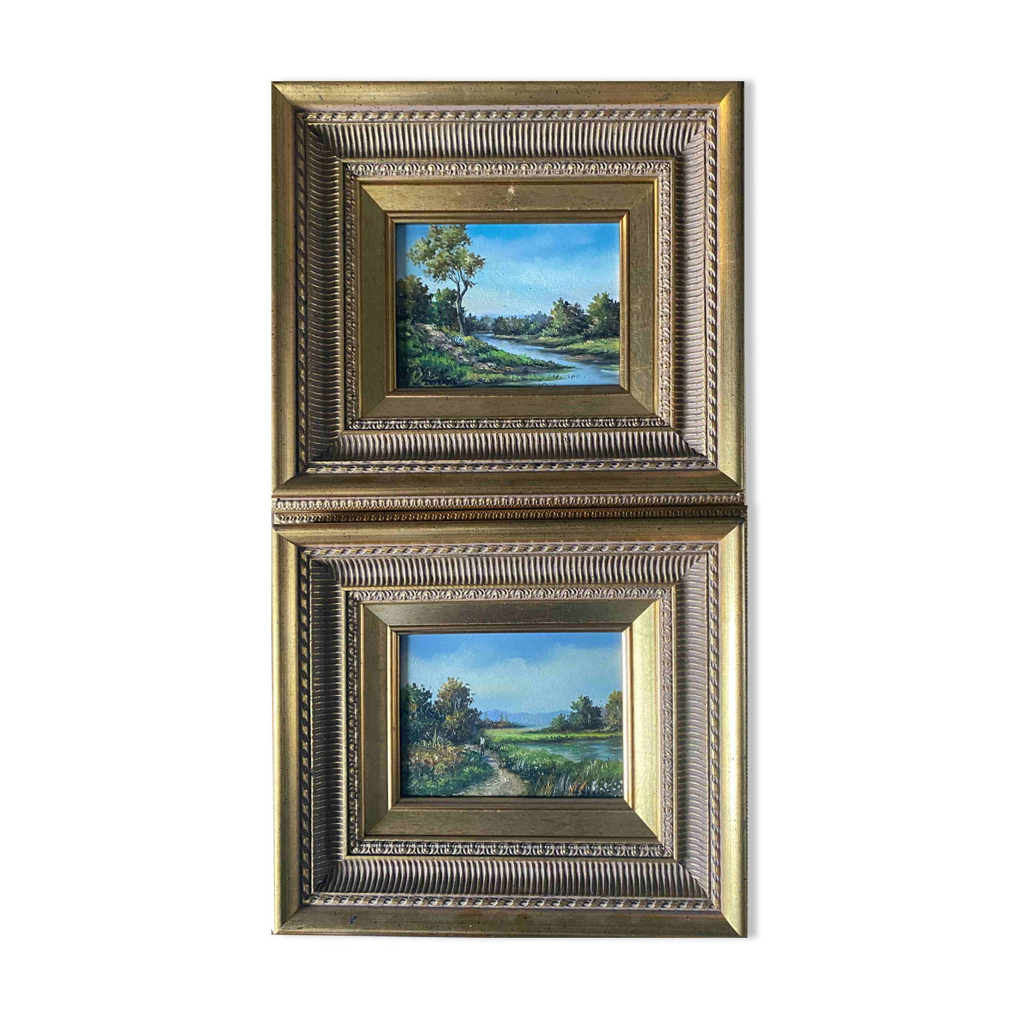 Paintings during HSP "Animated landscapes / river" signed Lefranc + frame XX°