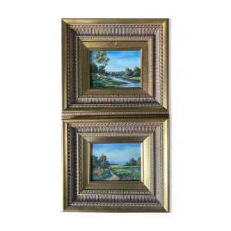 Paintings during HSP "Animated landscapes / river" signed Lefranc + frame XX°