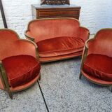 Old art deco lounge velvet gene three pieces